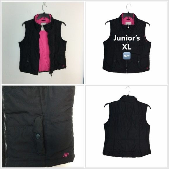 Juniors Aeropostale XL 15 - 17 Vest Coat Jacket Full Zip Quilted Black Pink NWOT - Picture 1 of 8